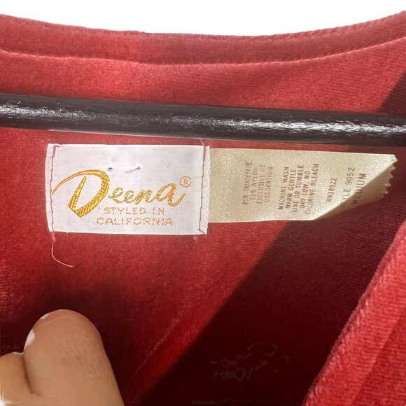 Vintage 60s Red Orange Velour Short Sleeve Full Length House Dress Medium - Picture 4 of 10